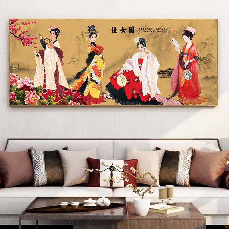 中式古典仕女图人物字画十字绣客厅新款自己绣手工线绣刺绣十字绣