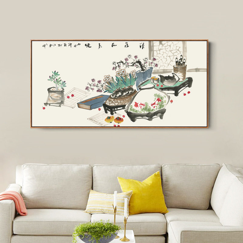 中式水墨装饰画客厅餐厅书房挂画单幅横幅玄关挂画家居饰品壁画