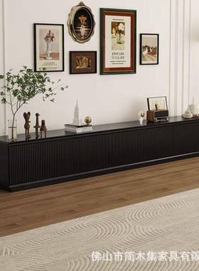 纯实小木电视柜实木电柜视落地现代客厅户地型家用落式ATQ奶油风
