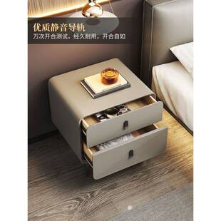 lw0轻奢实木床头柜创意简约现代窄边圆形2023新款小型奶油风收纳