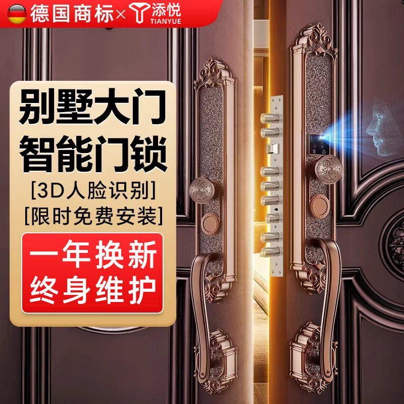 欧式别墅双开铜门指纹密码锁