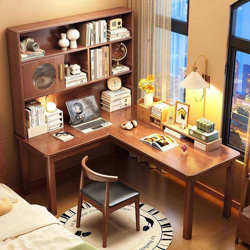 实木转角书桌书架一小体户型L电脑卧室拐型角学习桌桌7字型写CR71
