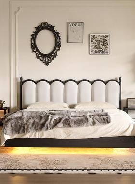 法式复古黑色实悬木白蜡木软EKJ包浮床1米8大床奶风油主全卧双人