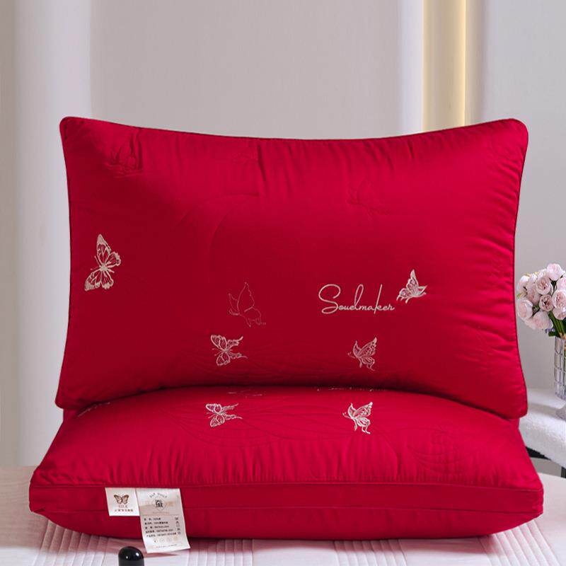 厂家羽丝棉枕芯全棉刺绣立体枕绗缝纯色学生枕头柔软家用支持