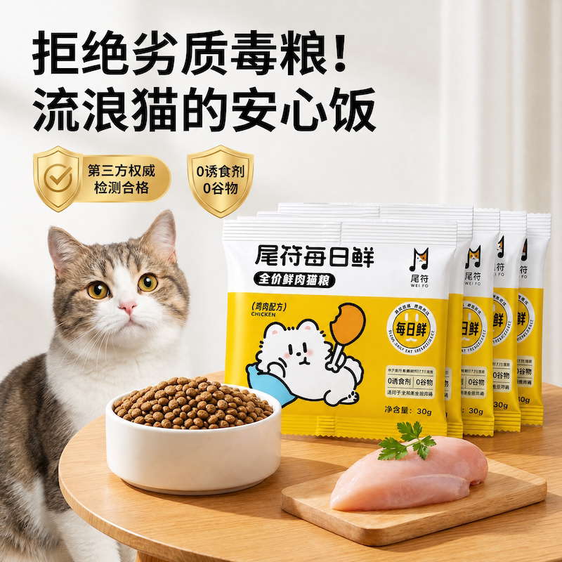喂流浪猫便携独立小包装猫粮图片