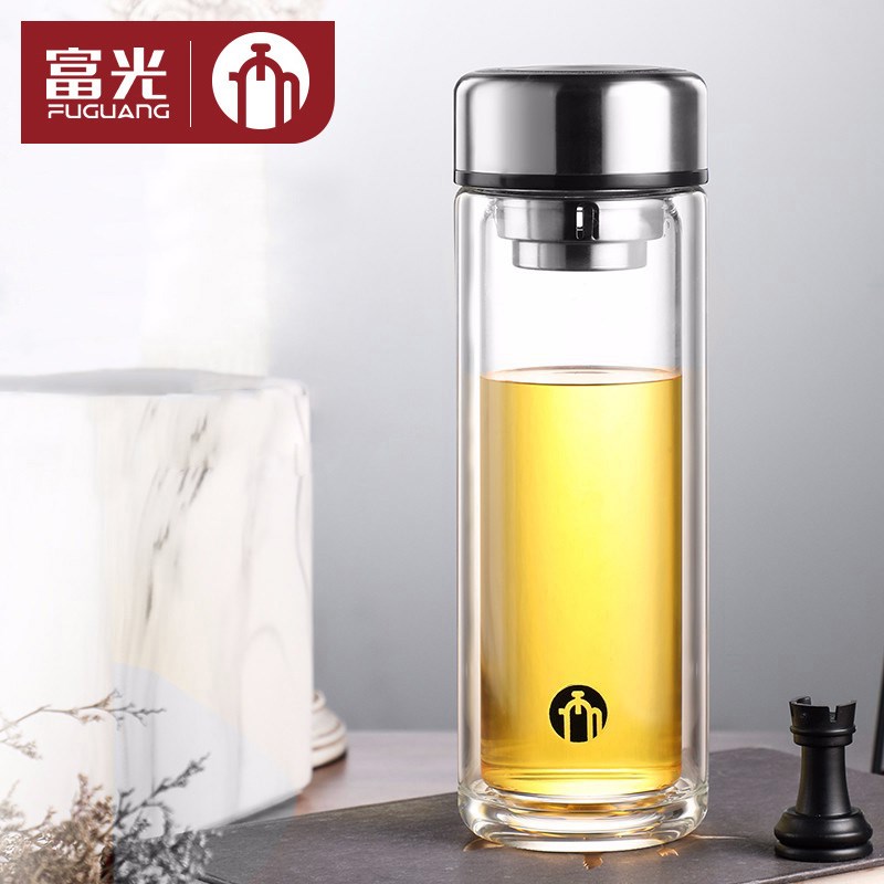 茶马仕玻璃水杯双层带盖男女办公单双层商务过滤网泡茶杯子印字T5