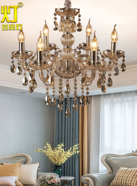 奥灯欧式蜡烛玻璃吊灯干邑色水晶灯具客厅卧室餐厅饭厅灯1181