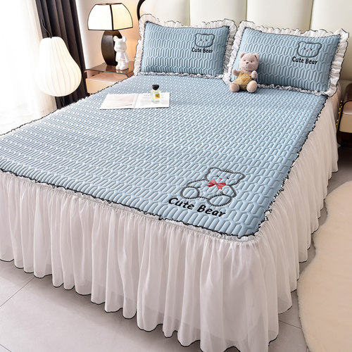 凉感丝乳胶凉席床裙款三件套冰丝席空调软席子夏季全包床护罩家用