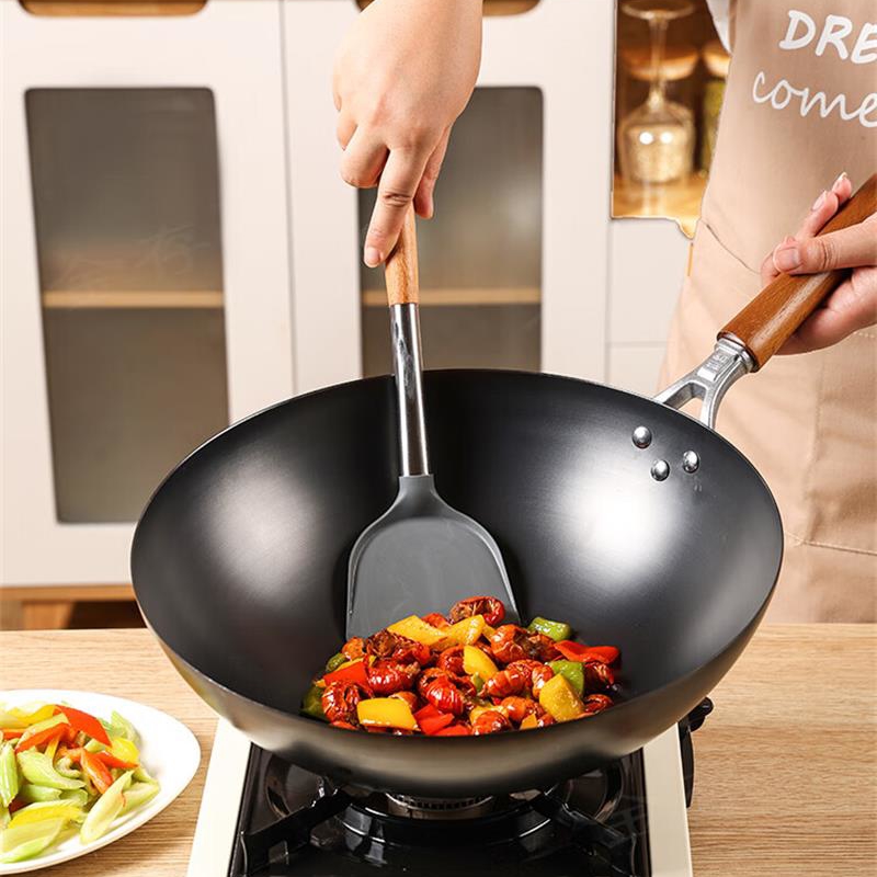 赫巴兹炒锅家用铁锅不沾锅无涂层传统中式圆底瓦斯炉炒镬炒锅