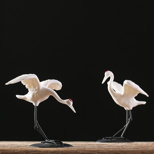 仿真仙鹤摆件丹顶鹤陶瓷动物创意客厅流水假山水池景观造景装饰品