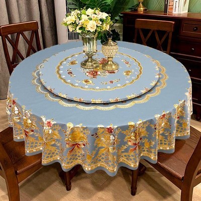 高级感加厚大圆桌布防水防烫防油PVC台布酒店免洗新款圆形餐桌布