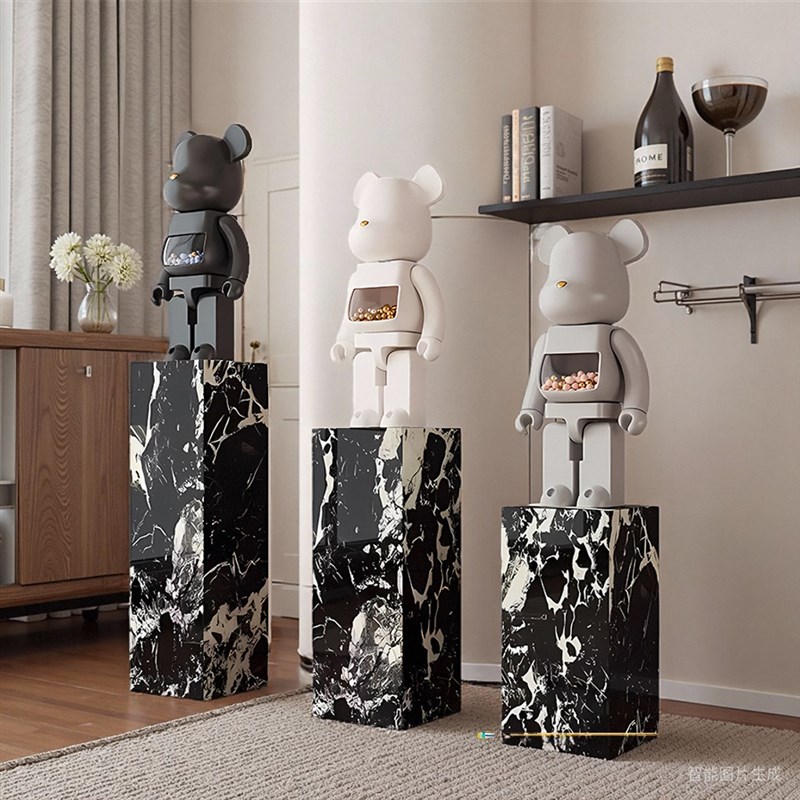 拿破伦黑岩板花架底座大理石纹客厅边几电视柜旁酒店展厅装饰摆件