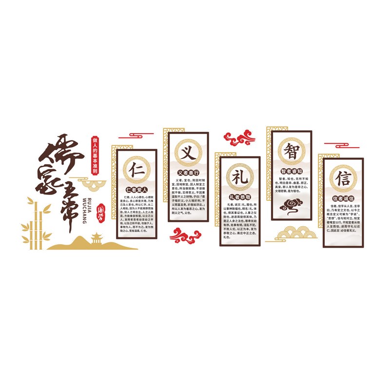 中小学教室儒家五常文化背景墙布置学校楼梯装饰自粘艺术立体墙贴