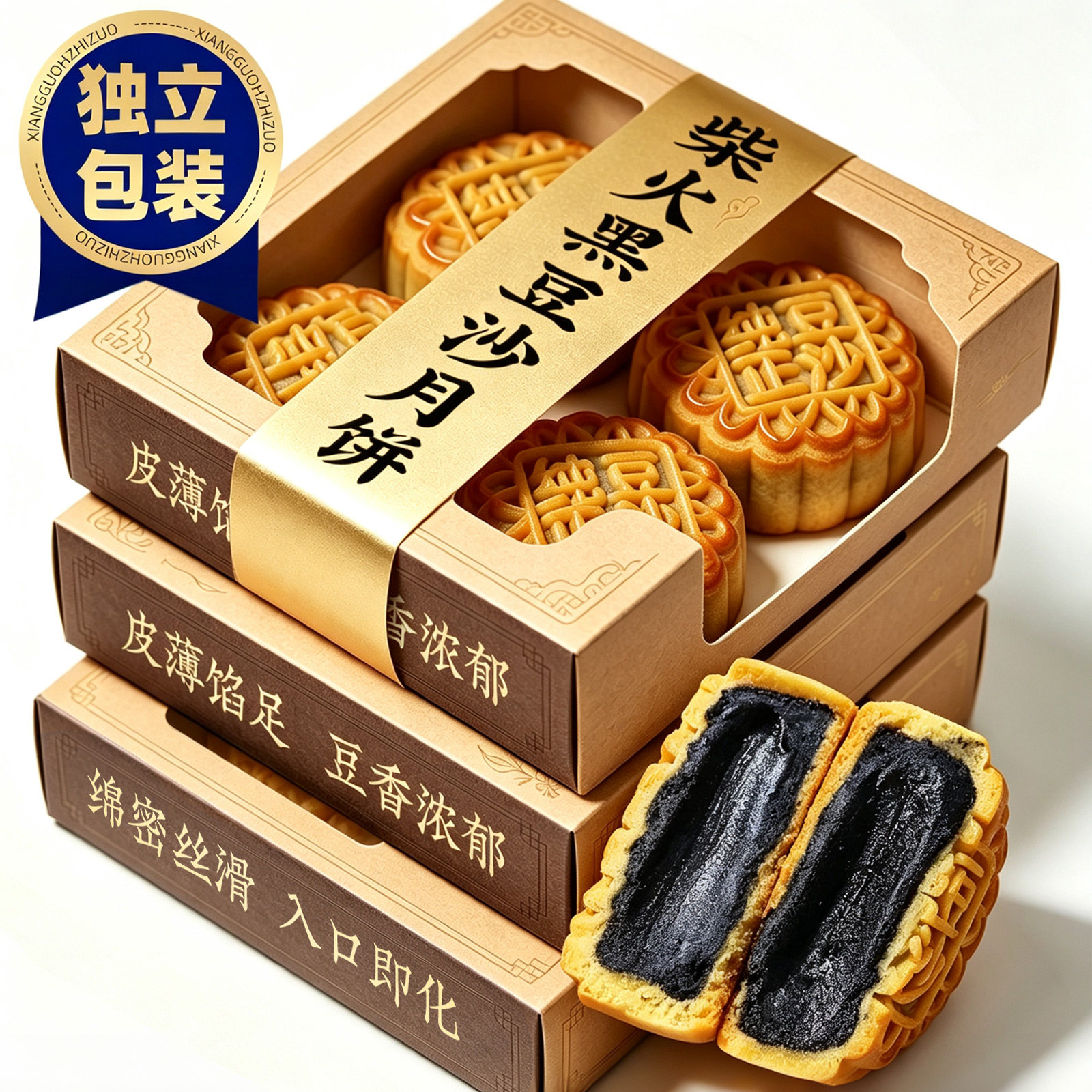 正宗手工柴火黑豆沙月饼广式月饼传统老式糕点中秋节点心零食特产