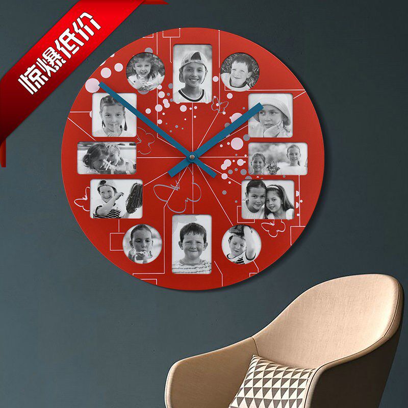 时尚客厅创意相片静音挂钟卧室装饰钟DIY个性相片墙钟挂表石英钟