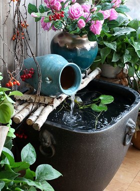 粗陶陶瓷鱼缸睡莲盆荷花大缸碗莲花盆缸乌龟水缸流水造景装饰摆件