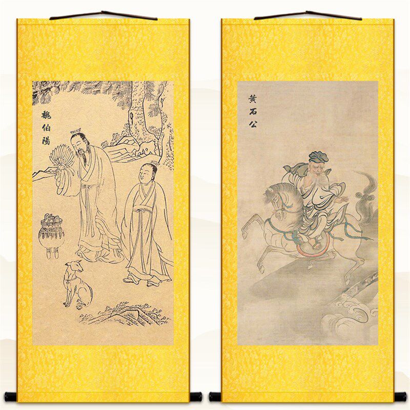魏伯阳人物画像 魏辙黄石公复古装饰画 绢布卷轴挂画来图定制订做