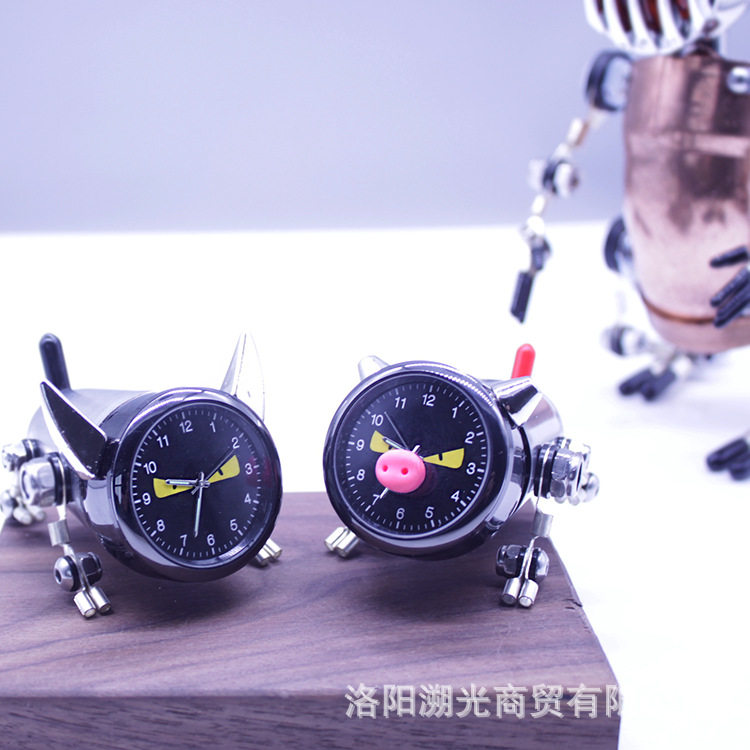 可爱工业风金属机器小狗钟表摆件