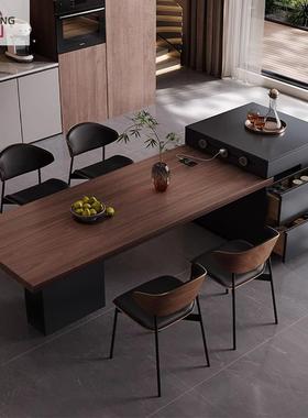 意式极简台餐岛木桌OKQ一体家客厅伸缩高端实中古风下挂岩板用餐