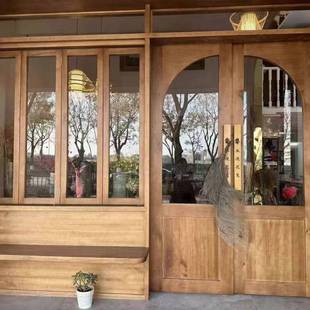 实复窗木户老榆木上L41501下民折叠窗古做旧推拉门窗宿庭院玻璃窗