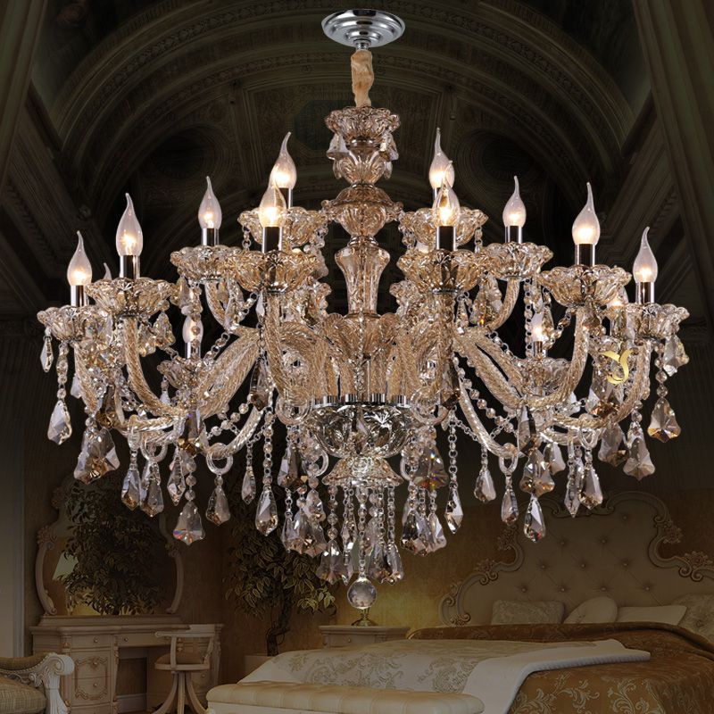 干邑色水晶蜡烛灯 欧式客厅水晶吊灯酒店工程水晶灯