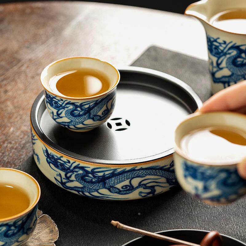 汝窑青花龙纹承合金泡台开壶片ali-7920紫砂壶养仿壶垫壶干托储水