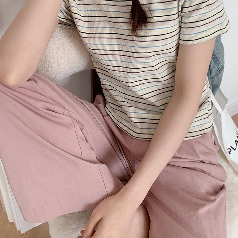 GNY十三202夏款韩版休闲百行搭阔腿女裤子JBG松显瘦长5裤B2D702宽