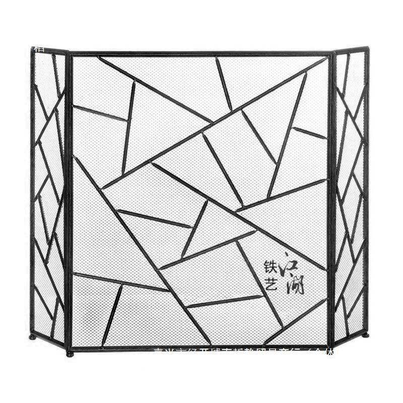 简约色黑金客厅96壁炉隔断屏风折栏三带网铁艺镂空装饰壁色炉门