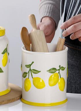 浮雕柠檬陶厨HF-603房工具瓷罐创意南亚风格摆储物罐家居装饰件
