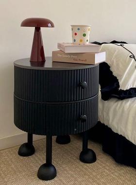 法轻感主卧小型奢USN床柜家用头卧室创意中古黑色圆形小式床边柜
