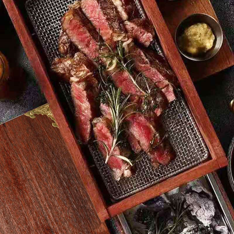 饭厅创意木质餐具西式碳火牛排烤肉盒子烟熏肉盒西餐特色菜餐具盘