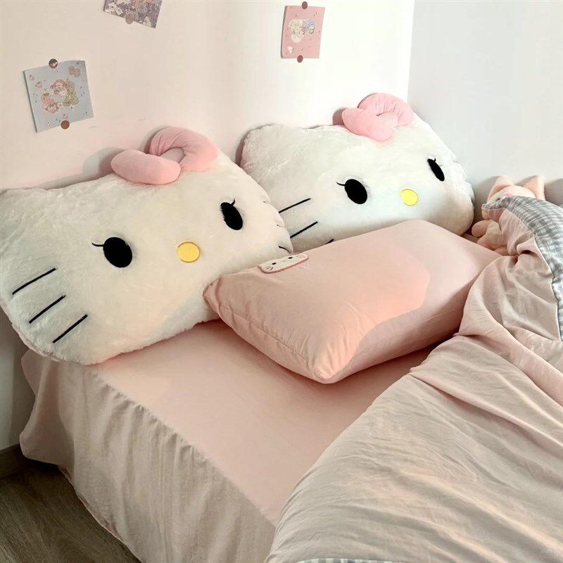 毛绒kt猫靠枕床头靠垫宿舍大靠背垫汽车抱枕可爱女生沙发座椅护腰