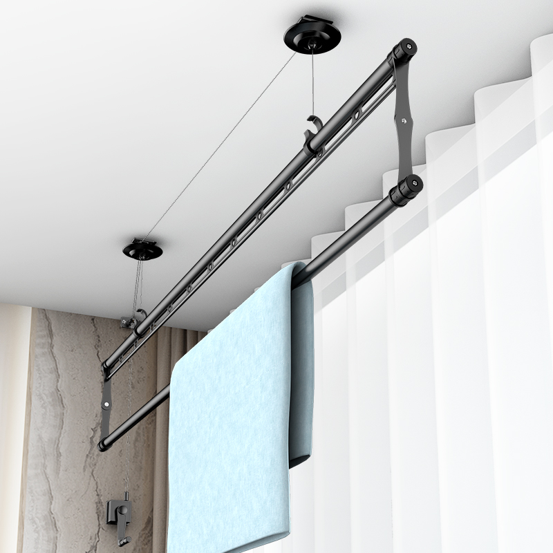 单杆手摇升降晾衣架小阳台晒衣架手摇器单拍晾衣杆室内顶装晒被凉