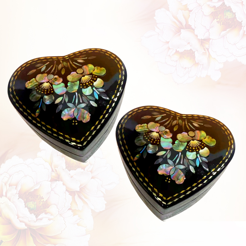 漆器首饰盒牡丹彩绘工艺摆饰结婚礼金盒商务母亲节女朋友国风礼品