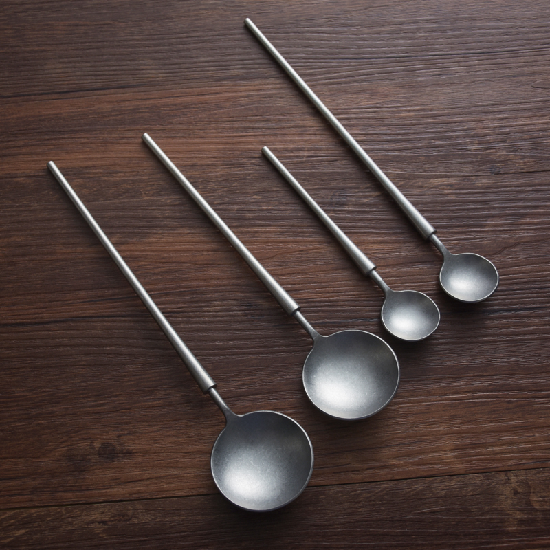 西餐具刀叉勺复古做旧银灰色意面餐叉装筷子甜品调羹30不锈钢