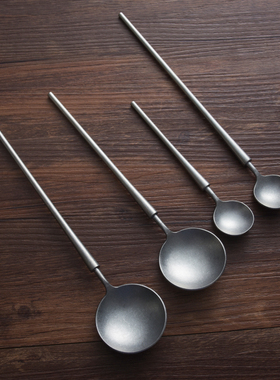 西餐具刀叉勺复古做旧银灰色意面餐叉装筷子甜品调羹30不锈钢