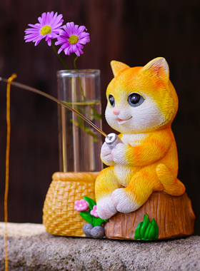 小猫钓鱼翁假山流水鱼池塘造景古法养鱼缸装饰花园庭院微景观摆件