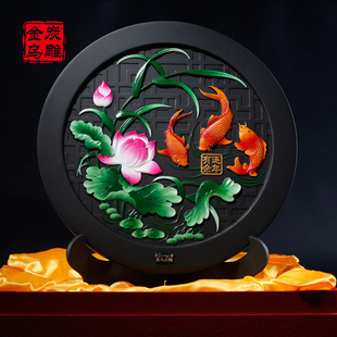 金乌炭雕连年有余活性炭雕家里装 饰工艺品摆设 饰品客厅摆件酒柜装