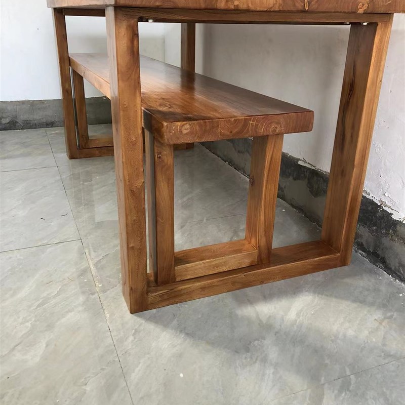 老榆木莫比恩餐桌办公桌原木书桌简约写字桌实木吧台飘窗桌面定制