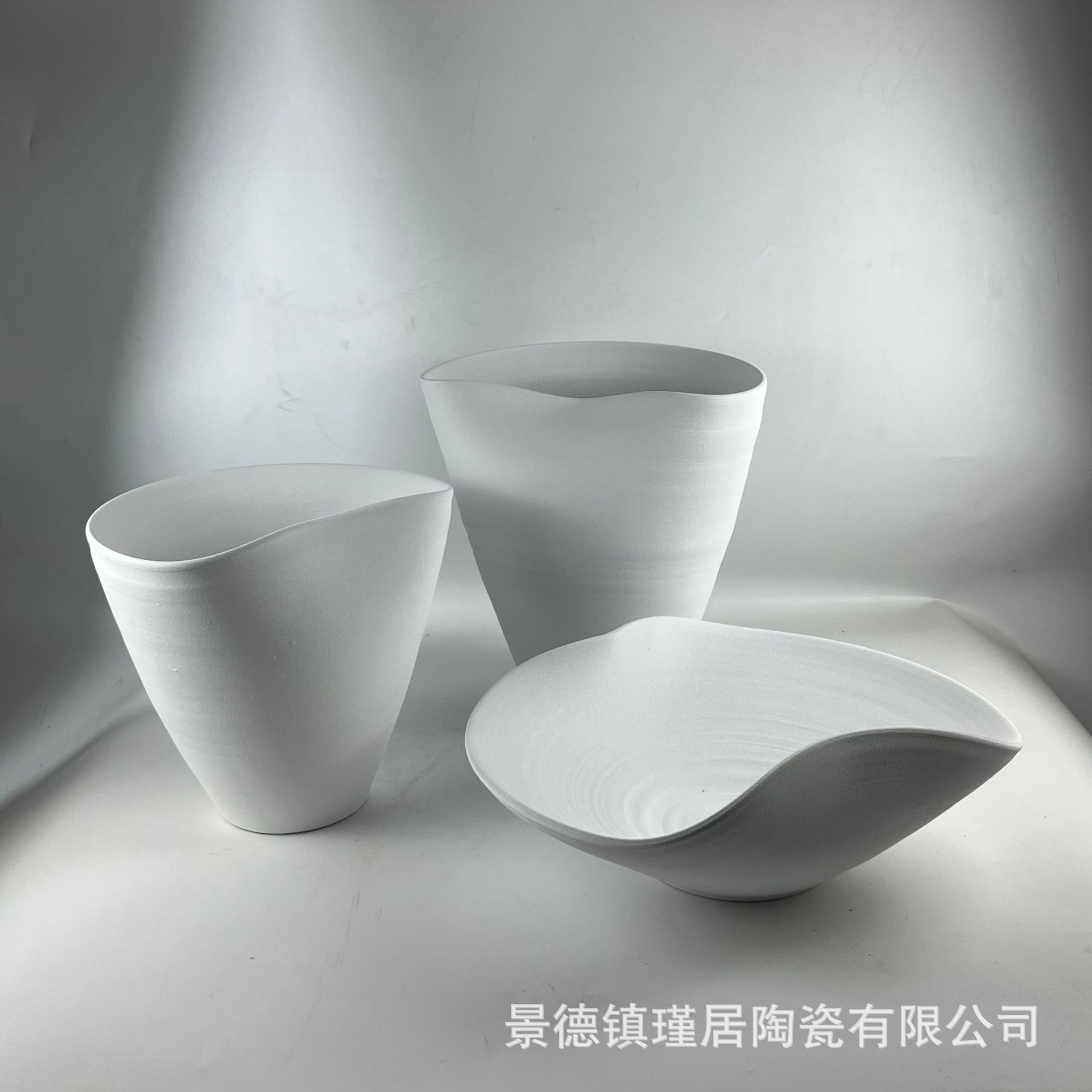 新中式手工拉柸异形花瓶三件套