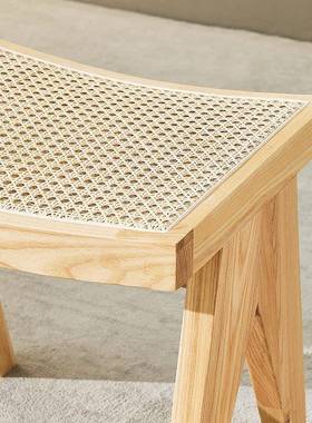 手工藤编实简木方凳现代餐梳约妆椅印尼藤创意75207时尚日式民宿