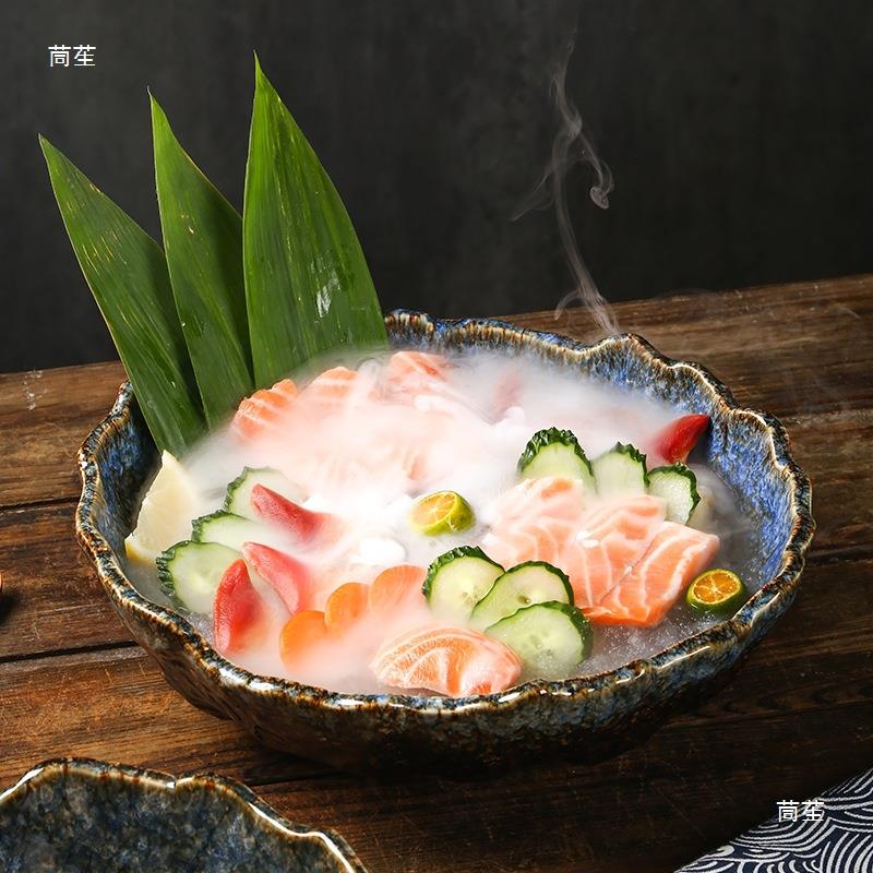 陶日式瓷刺身创意海鲜三文鱼拼盘冰意境菜盘tj#ysdj#干商用日韩料