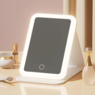 德灯A无品牌/U充电可折叠台式化妆镜镜桌面RENL带ED光便携梳妆镜