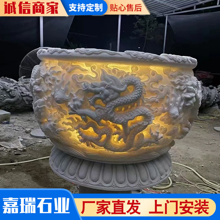 仿古青石石雕鱼缸庭院观赏摆件