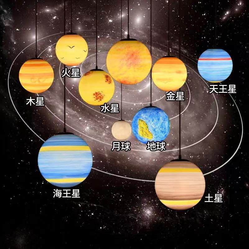 星球球灯吊灯八大九大行星太星空地月845亮月球灯餐阳厅网红圆球