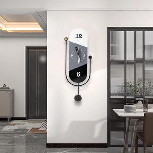 7F8C4srP2025新款用客厅挂钟现代简约黑白灰高挂档墙钟静家时音创