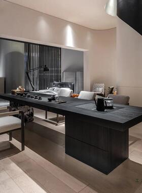 NTW实木茶板桌现大代办公室茶桌北泡美黑胡桃木智能茶台