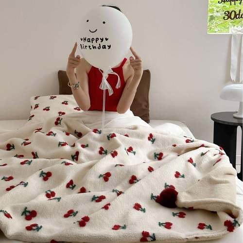 羊卷妮双面盖毯午睡毯英伦子沙mita发格毯装卧饰旅毯行毯室卡通风