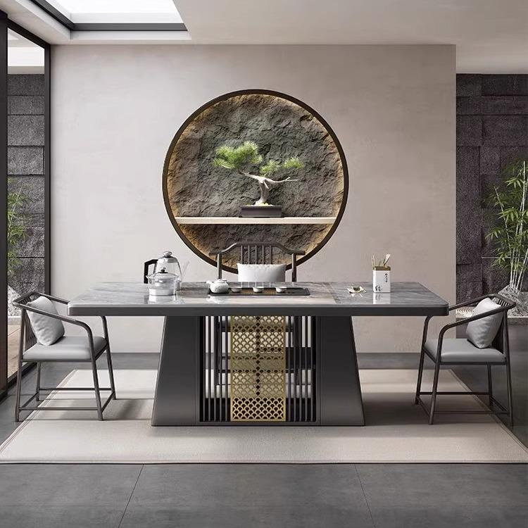 轻奢岩板茶桌椅组合公一室家用阳台烧茶OOM台中式功夫泡茶桌水办