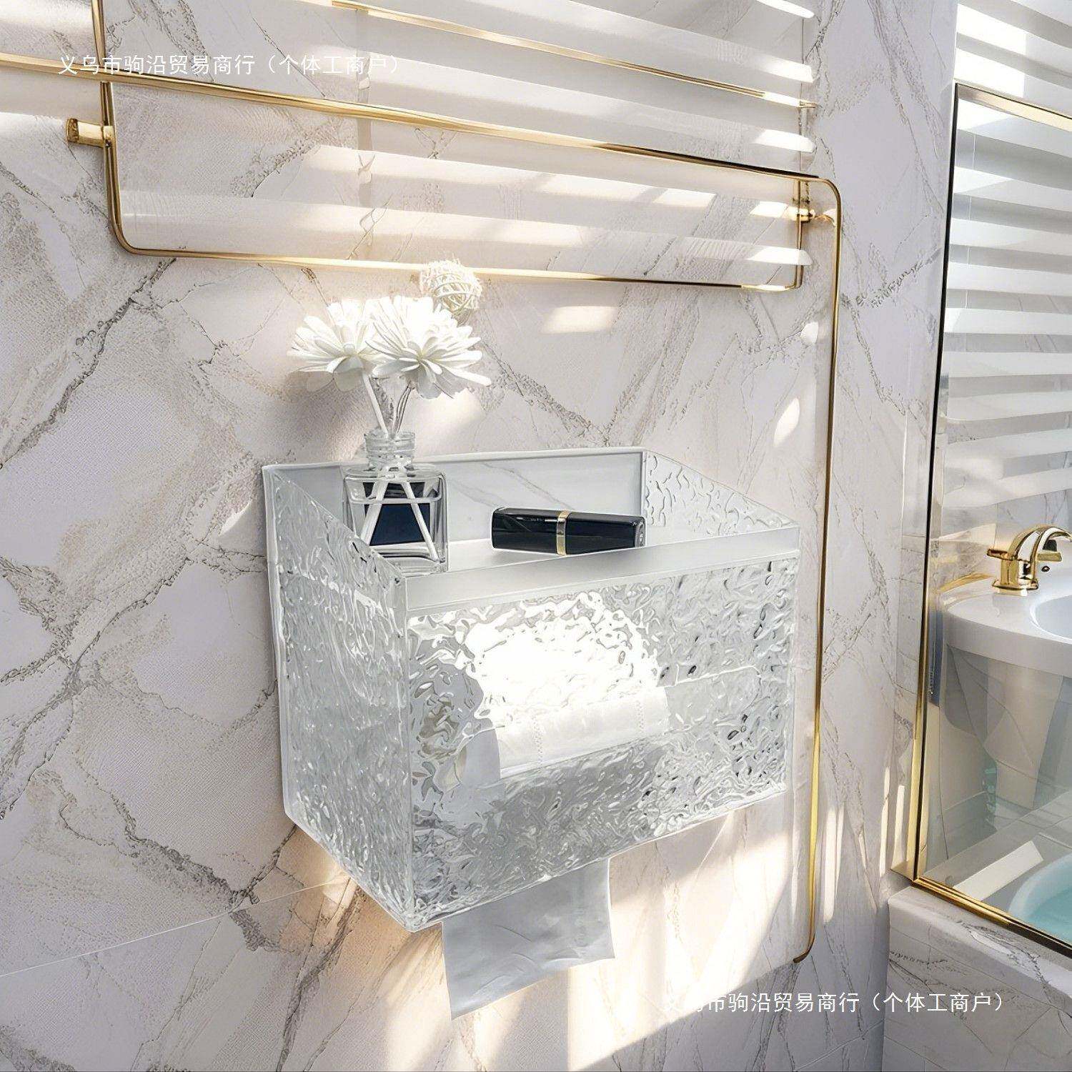 卫室生间冰川纸透明巾盒洗脸家用浴盒厕所收纳客厅壁挂483式墙上